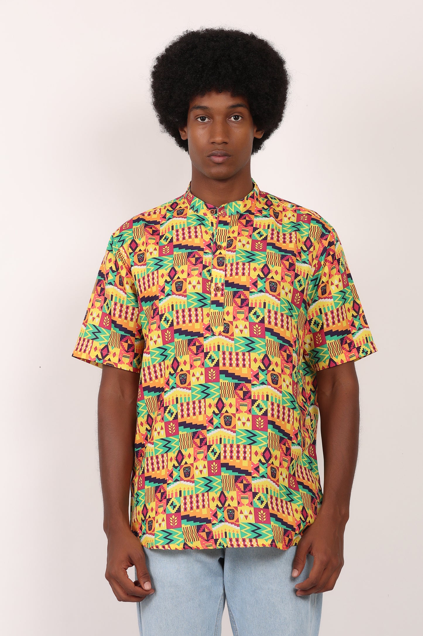 Camisa de Hombre Afrocaribeño Carnaval Cuello Chino