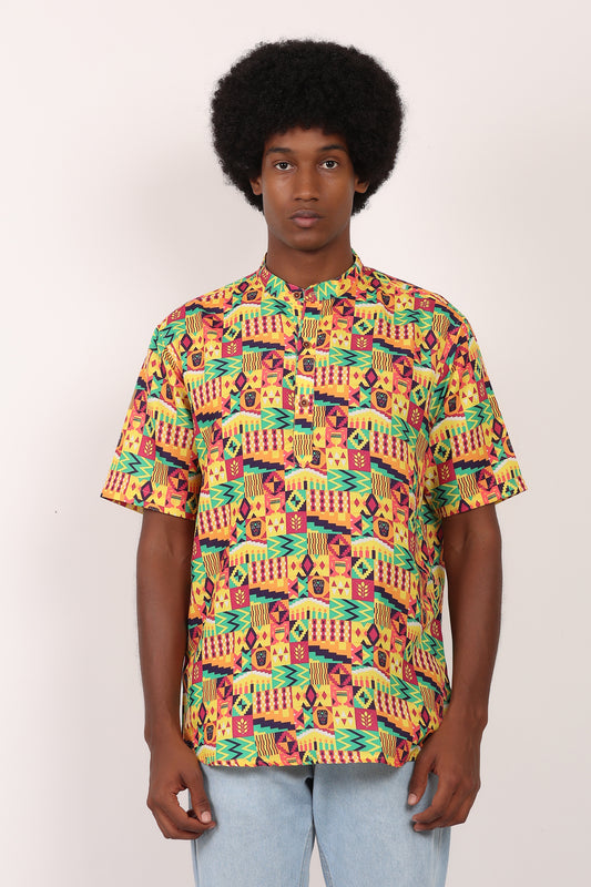 Camisa de Hombre Afrocaribeño Carnaval Cuello Chino