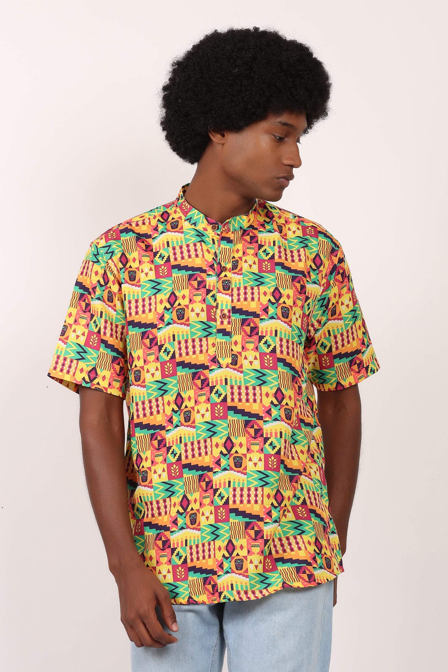 Camisa de Hombre Afrocaribeño Carnaval Cuello Chino