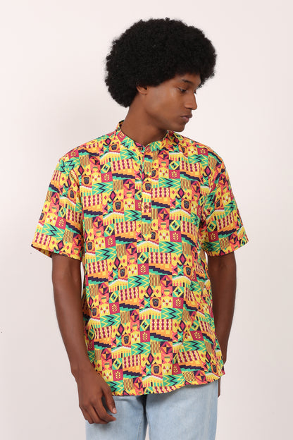Camisa de Hombre Afrocaribeño Carnaval Cuello Chino