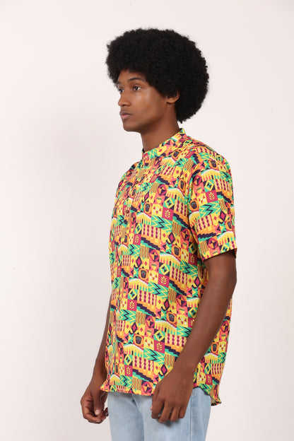 Camisa de Hombre Afrocaribeño Carnaval Cuello Chino