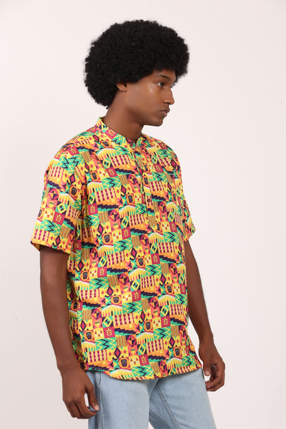 Camisa de Hombre Afrocaribeño Carnaval Cuello Chino