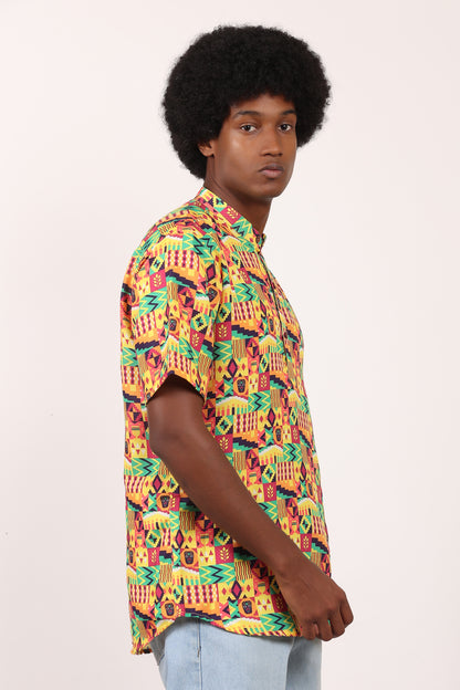 Camisa de Hombre Afrocaribeño Carnaval Cuello Chino