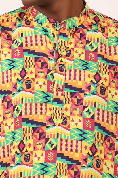 Camisa de Hombre Afrocaribeño Carnaval Cuello Chino