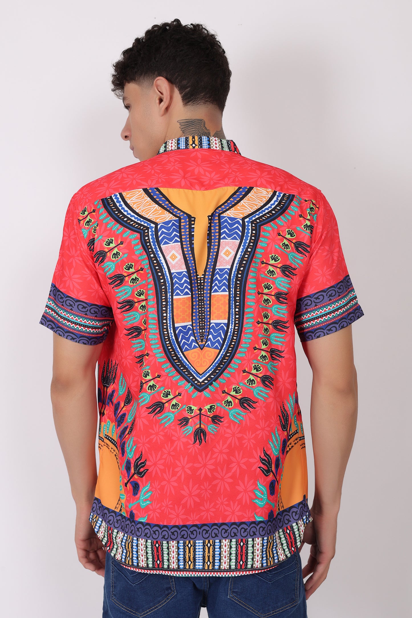 Camisa de Hombre Afrocaribeño Roja de Botones Cuello Chino HS405