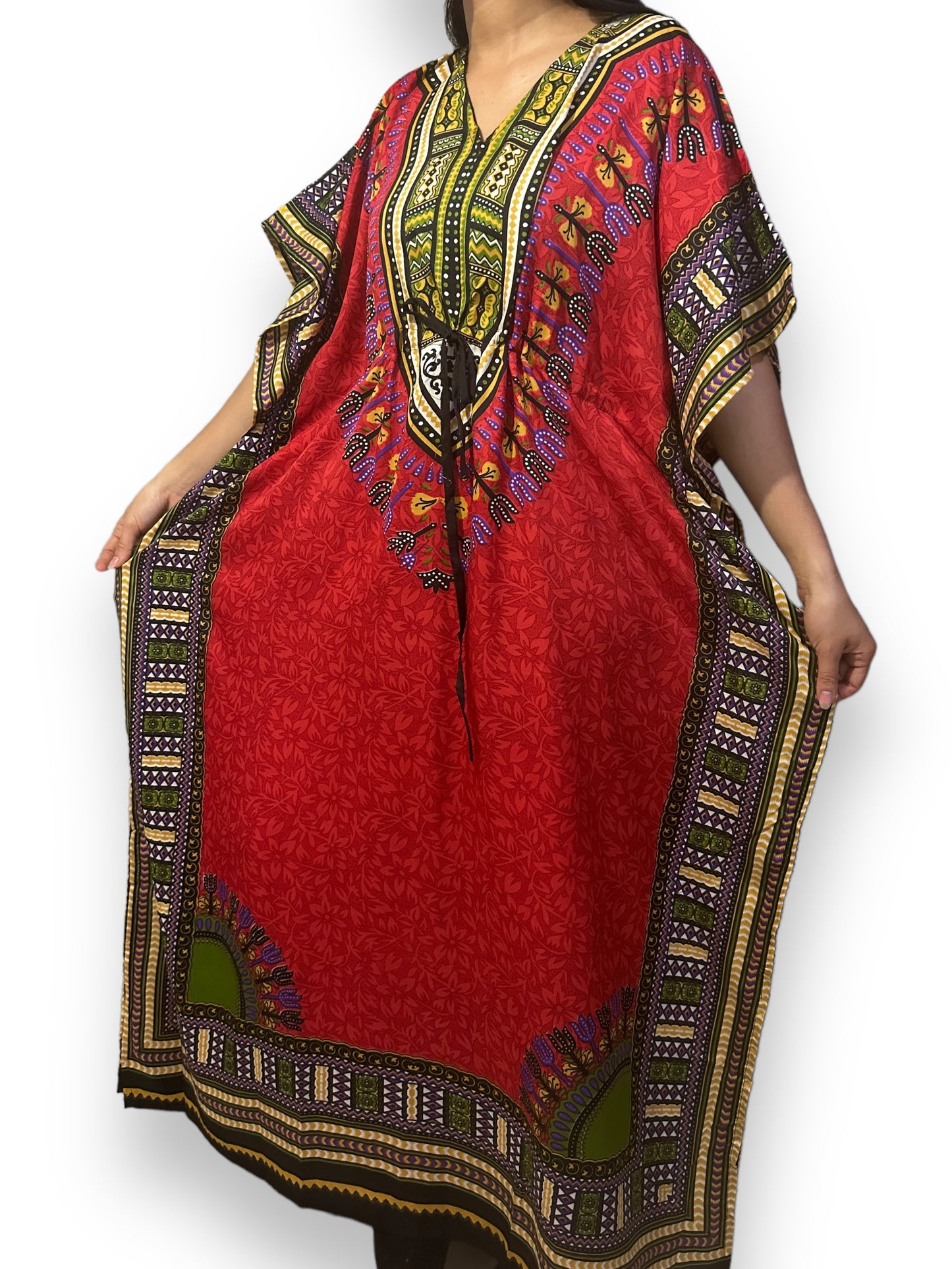 Vestido Largo Estampado Afrocaribeño Rojo