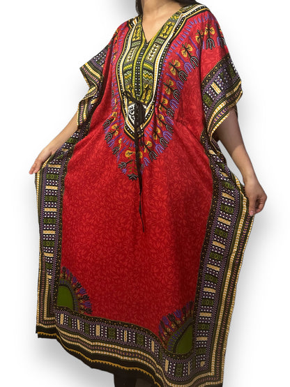 Vestido Largo Estampado Afrocaribeño Rojo