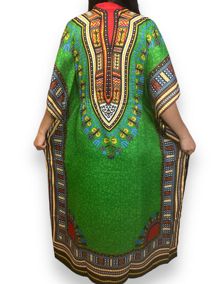 Vestido Largo Estampado Afrocaribeño Verde