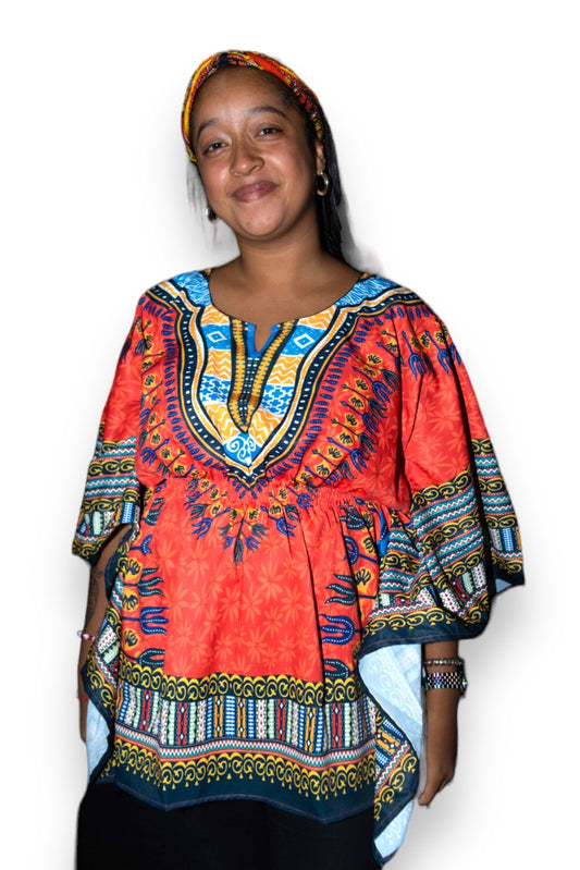 Blusa Top de Dama Afrocaribeño Estampado Naranja