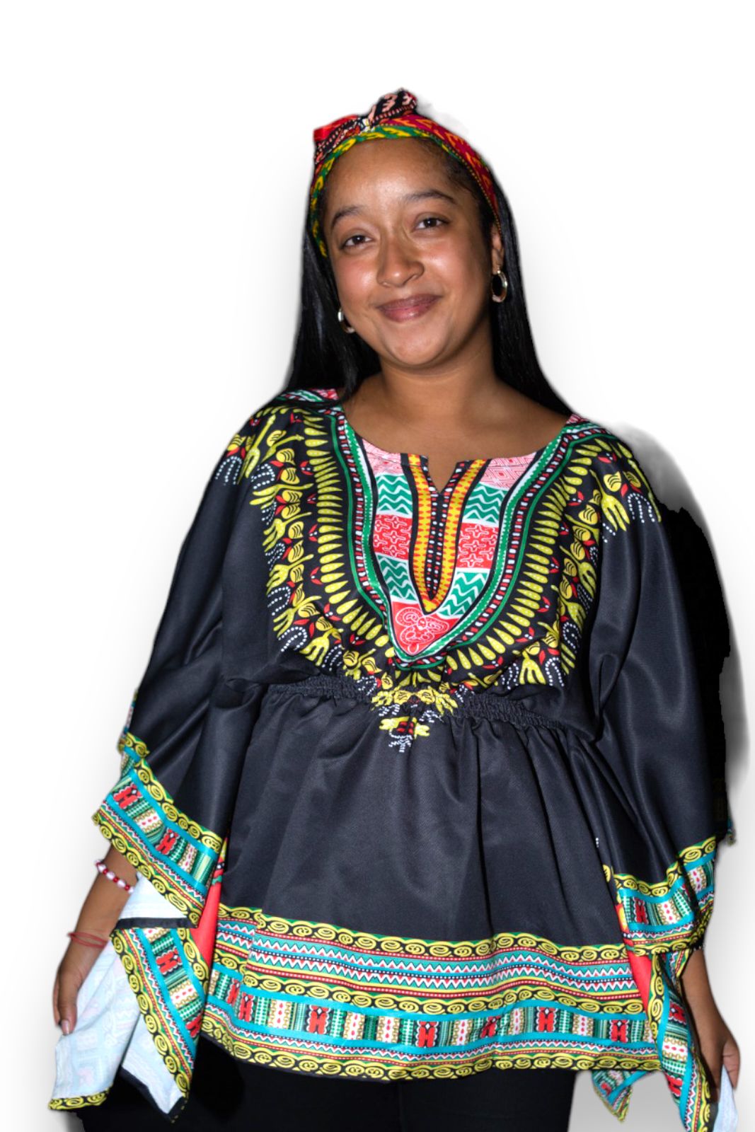 Blusa Top de Dama Afrocaribeño Estampado Negro