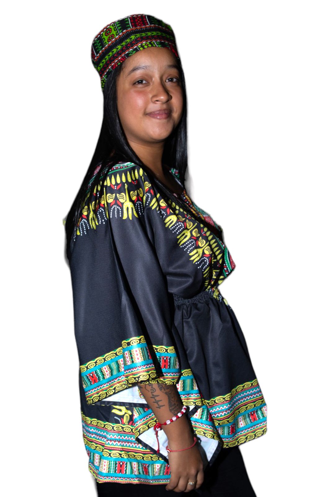 Blusa Top de Dama Afrocaribeño Estampado Negro