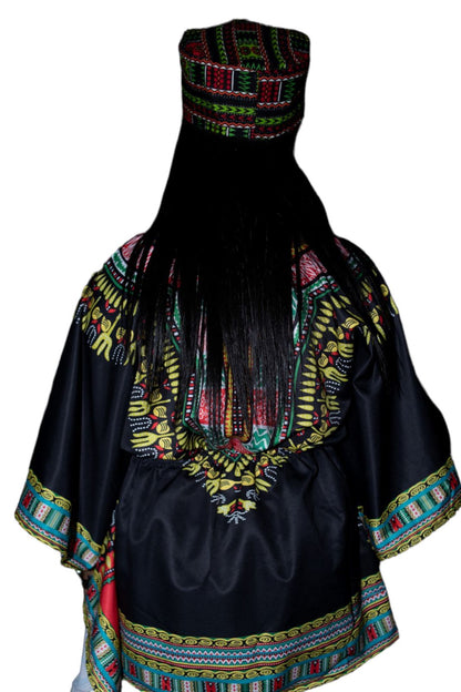 Blusa Top de Dama Afrocaribeño Estampado Negro