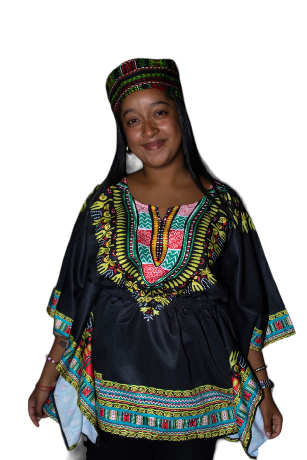 Blusa Top de Dama Afrocaribeño Estampado Negro