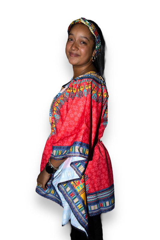 Blusa Top de Dama Afrocaribeño Estampado Rojo