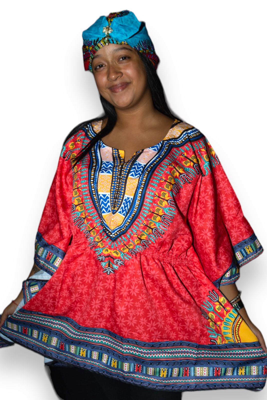 Blusa Top de Dama Afrocaribeño Estampado Rojo