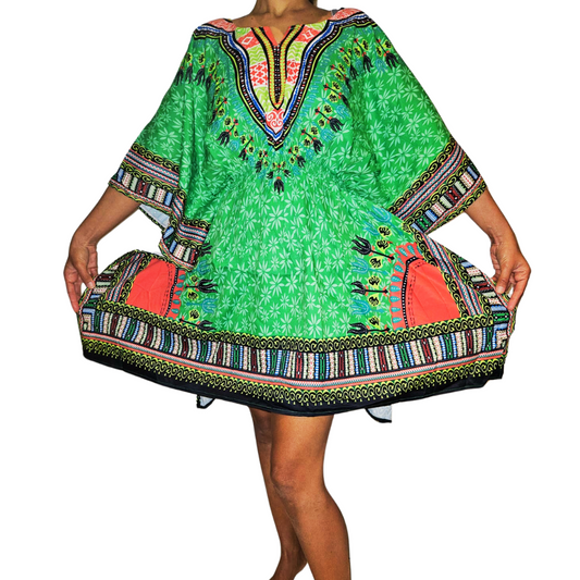 Vestido de Dama Afrocaribeño Estampado Verde