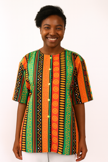 Blusa Afrocaribeña de Dama Estampado Afrocaribeño Carnaval