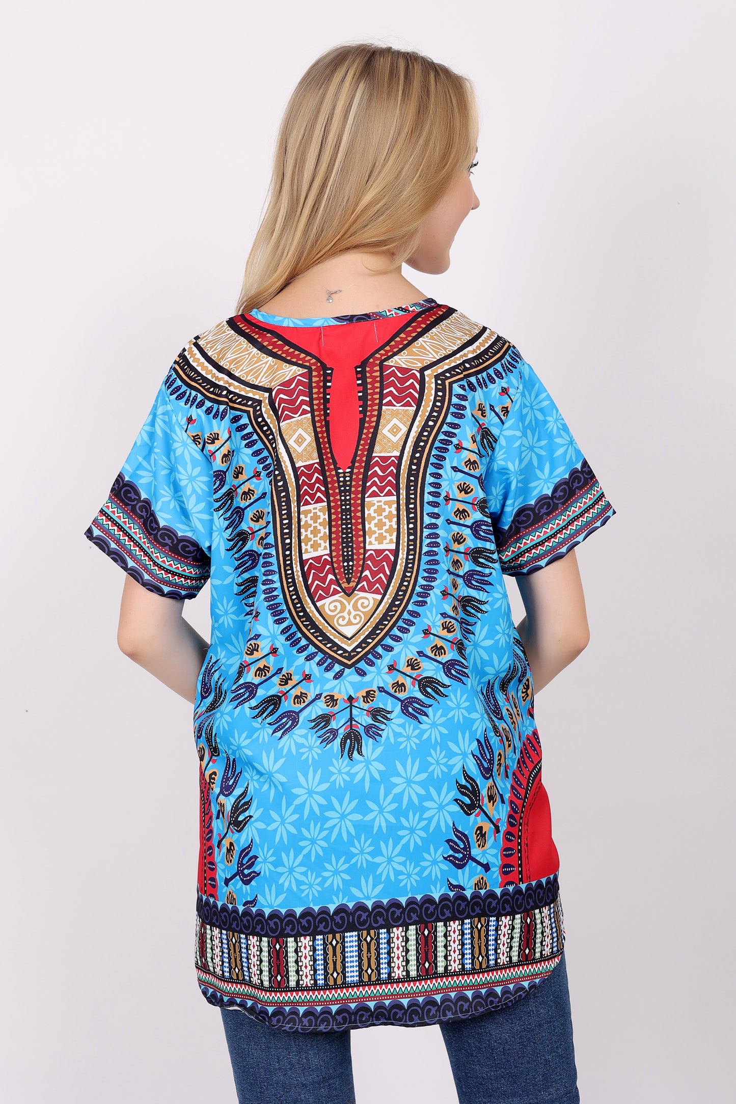 Blusa Afrocaribeña de Dama Estampado Azul