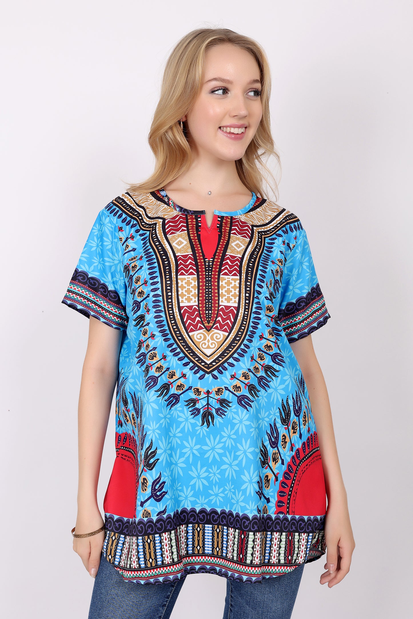 Blusa Afrocaribeña de Dama Estampado Azul