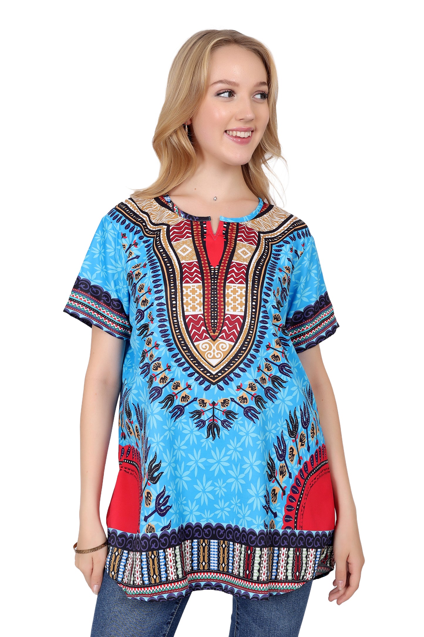 Blusa Afrocaribeña de Dama Estampado Azul