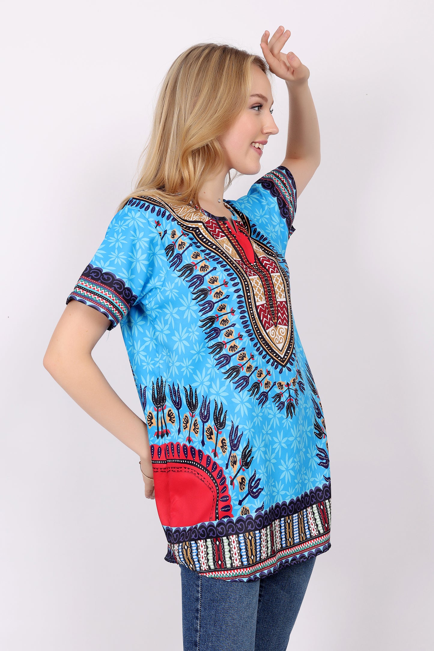 Blusa Afrocaribeña de Dama Estampado Azul