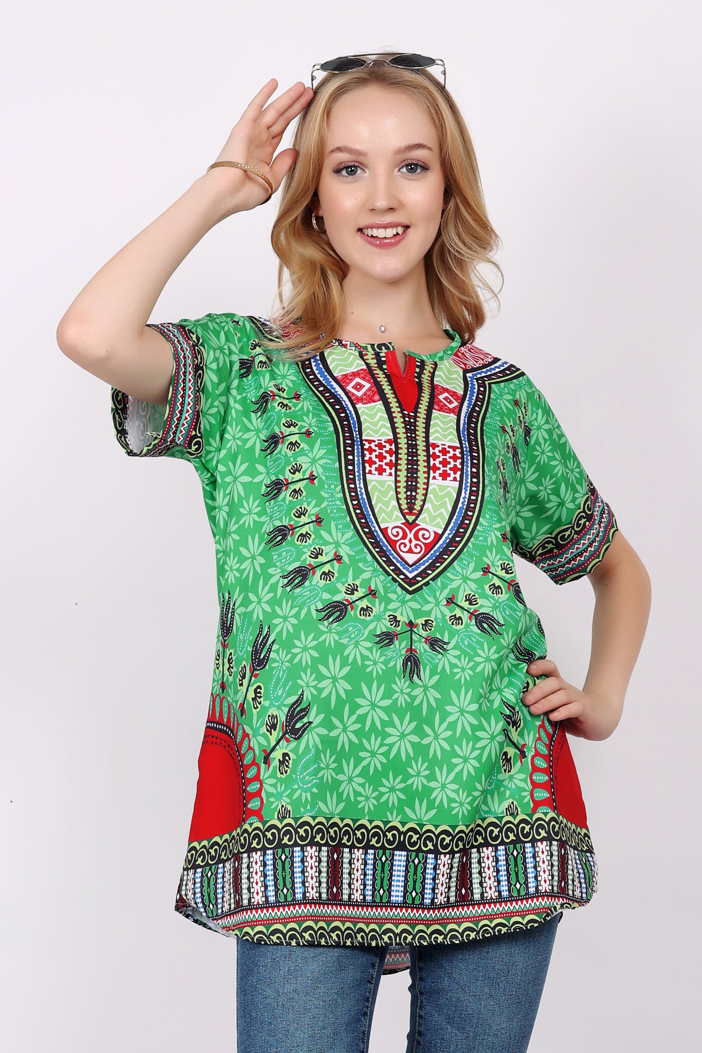 Blusa de Dama Estampado Carnaval Afrocaribeño Verde