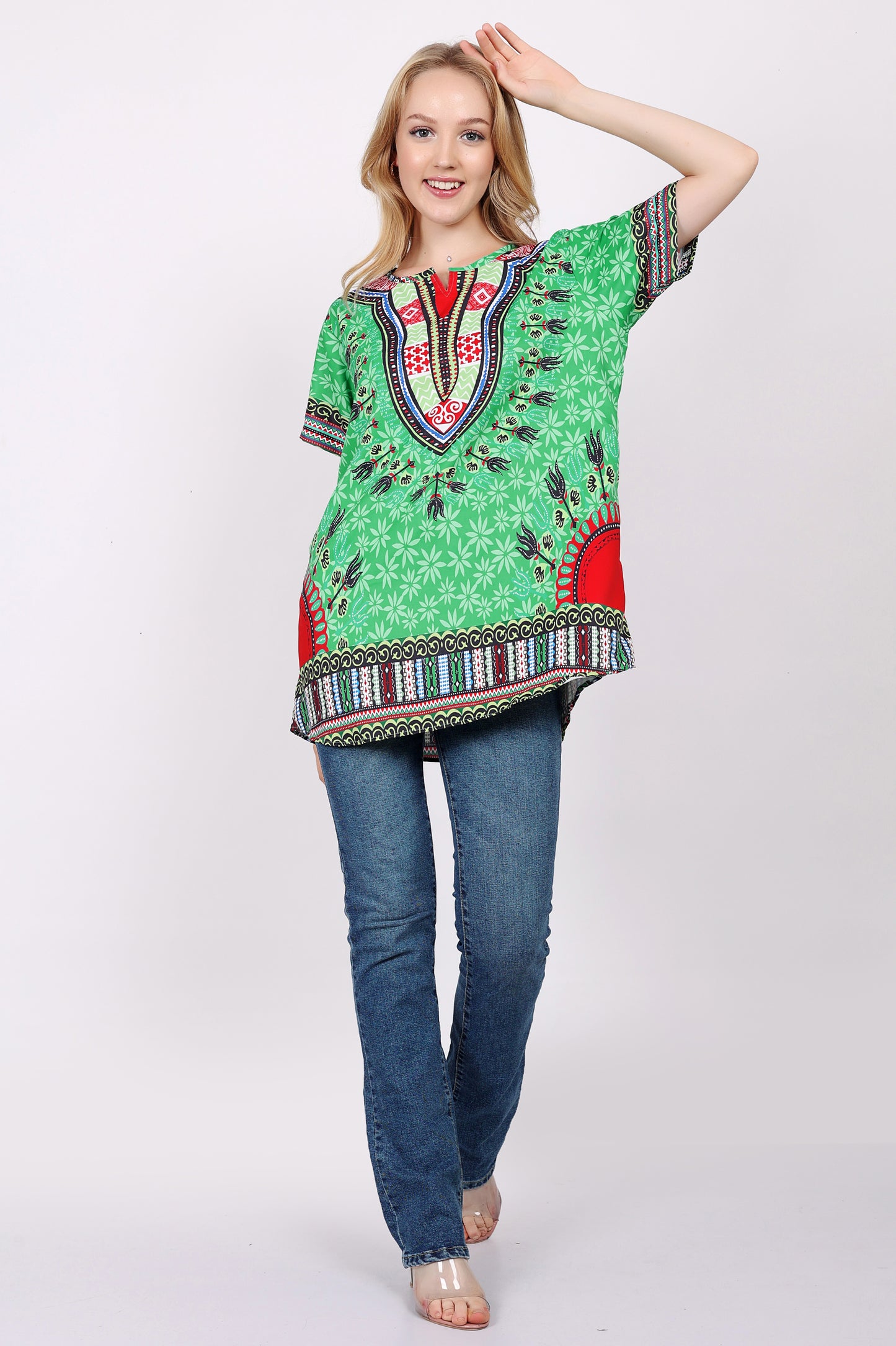 Blusa de Dama Estampado Carnaval Afrocaribeño Verde