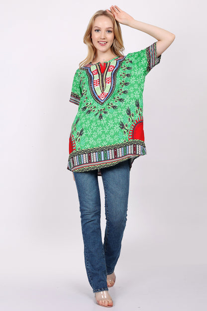 Blusa de Dama Estampado Carnaval Afrocaribeño Verde