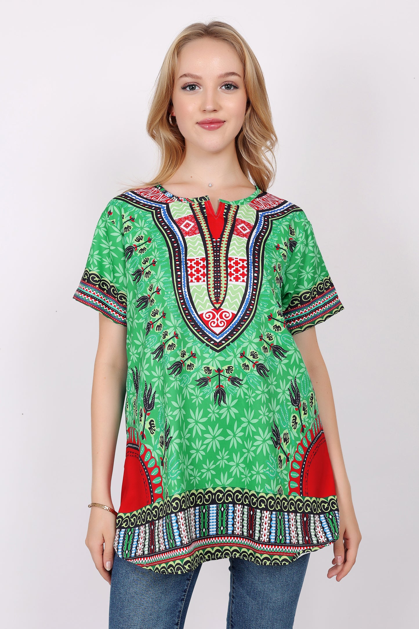 Blusa de Dama Estampado Carnaval Afrocaribeño Verde