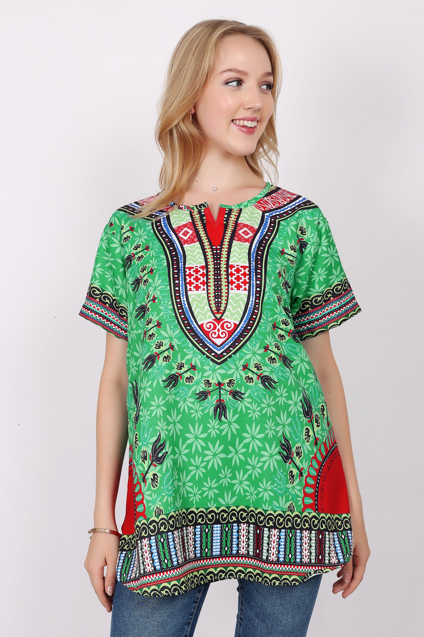 Blusa de Dama Estampado Carnaval Afrocaribeño Verde