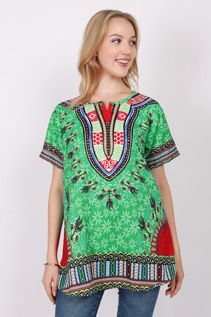 Blusa de Dama Estampado Carnaval Afrocaribeño Verde