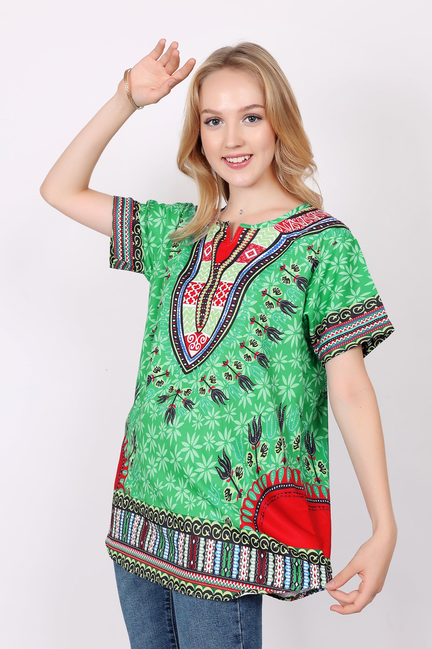 Blusa de Dama Estampado Carnaval Afrocaribeño Verde