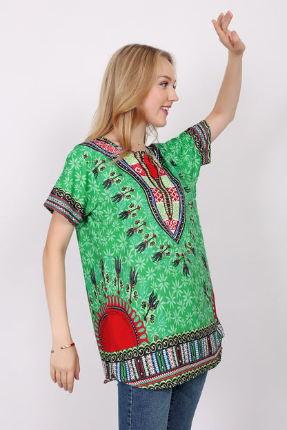 Blusa de Dama Estampado Carnaval Afrocaribeño Verde