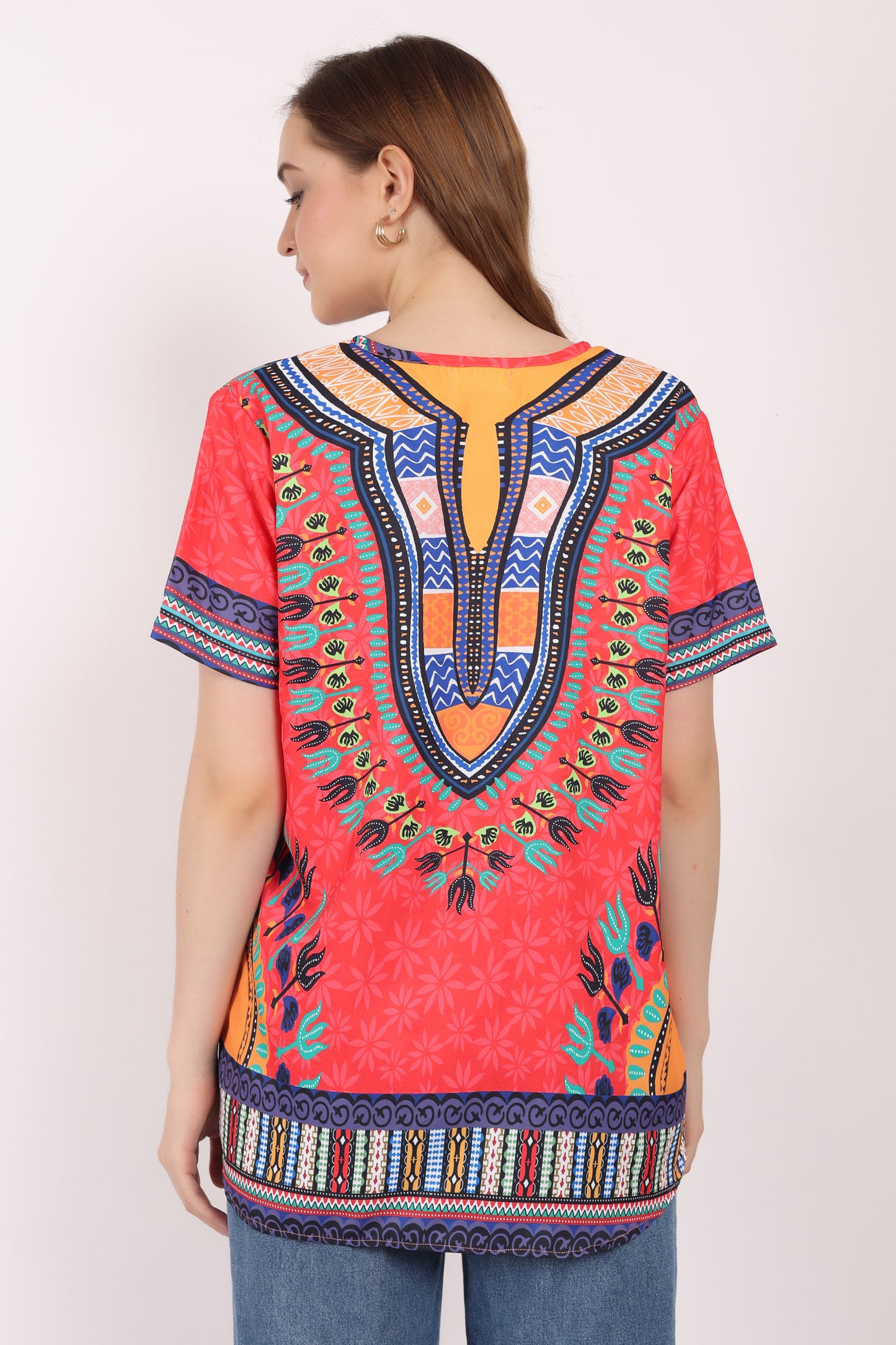 Blusa Afrocaribeña de Dama Estampado Rojo
