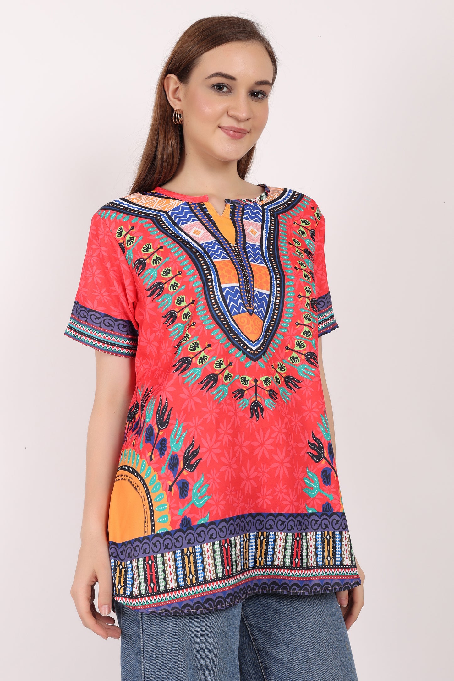 Blusa Afrocaribeña de Dama Estampado Rojo