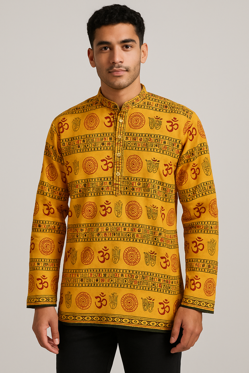 Camisa Kurta de Hombre Estampado Om