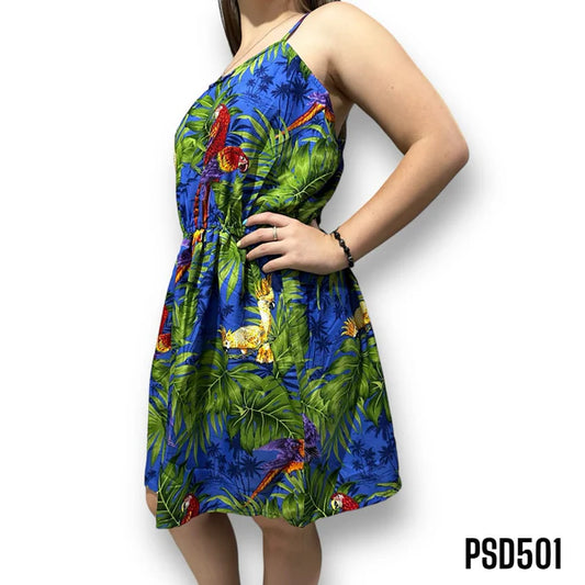 Vestido Corto de Dama Estampado Azul sin Mangas