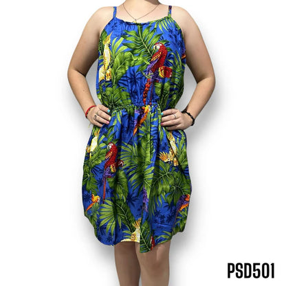 Vestido Corto de Dama Estampado Azul sin Mangas