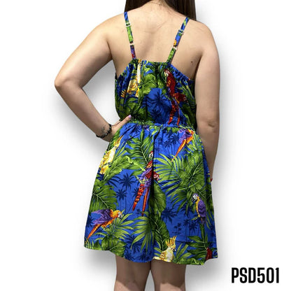 Vestido Corto de Dama Estampado Azul sin Mangas