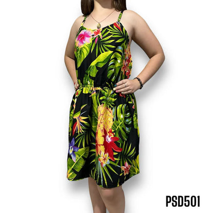 Vestido Corto de Dama Estampado Negro sin Mangas