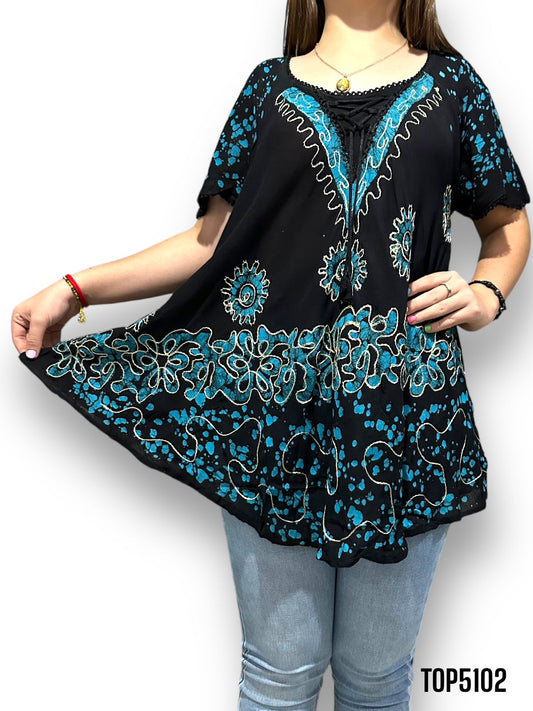 Top de Dama Unicolor Bordado con Mangas TOP5102