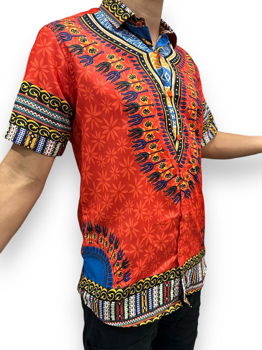 Camisa de Hombre Afrocaribeño Naranja de Botones HS402