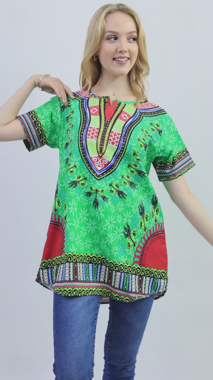 Blusa de Dama Estampado Carnaval Afrocaribeño Verde