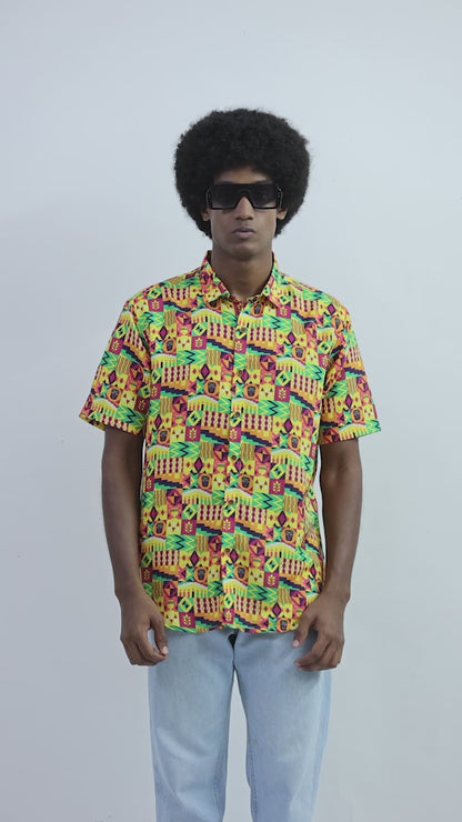 Camisa de Hombre Afrocaribeño Carnaval de Botones