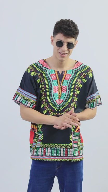 Camisa de Hombre Dashiki Afrocaribeño Estampado Negro