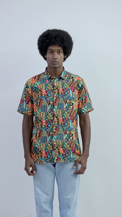Camisa de Hombre Afrocaribeño Carnaval de Botones