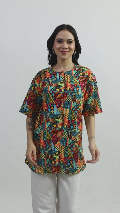 Blusa Afrocaribeña de Dama Estampado Afrocaribeño Carnaval