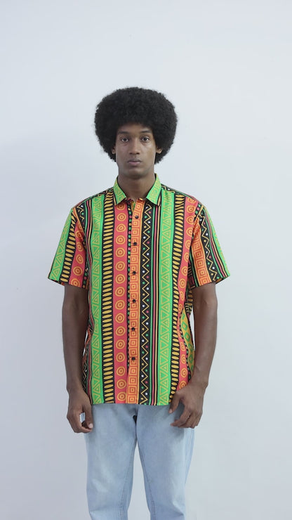 Camisa de Hombre Afrocaribeño Carnaval de Botones