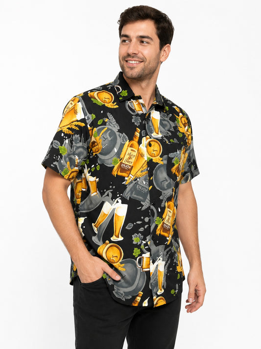 Camisa Hawaiana de Caballero Estampado de Cervezas