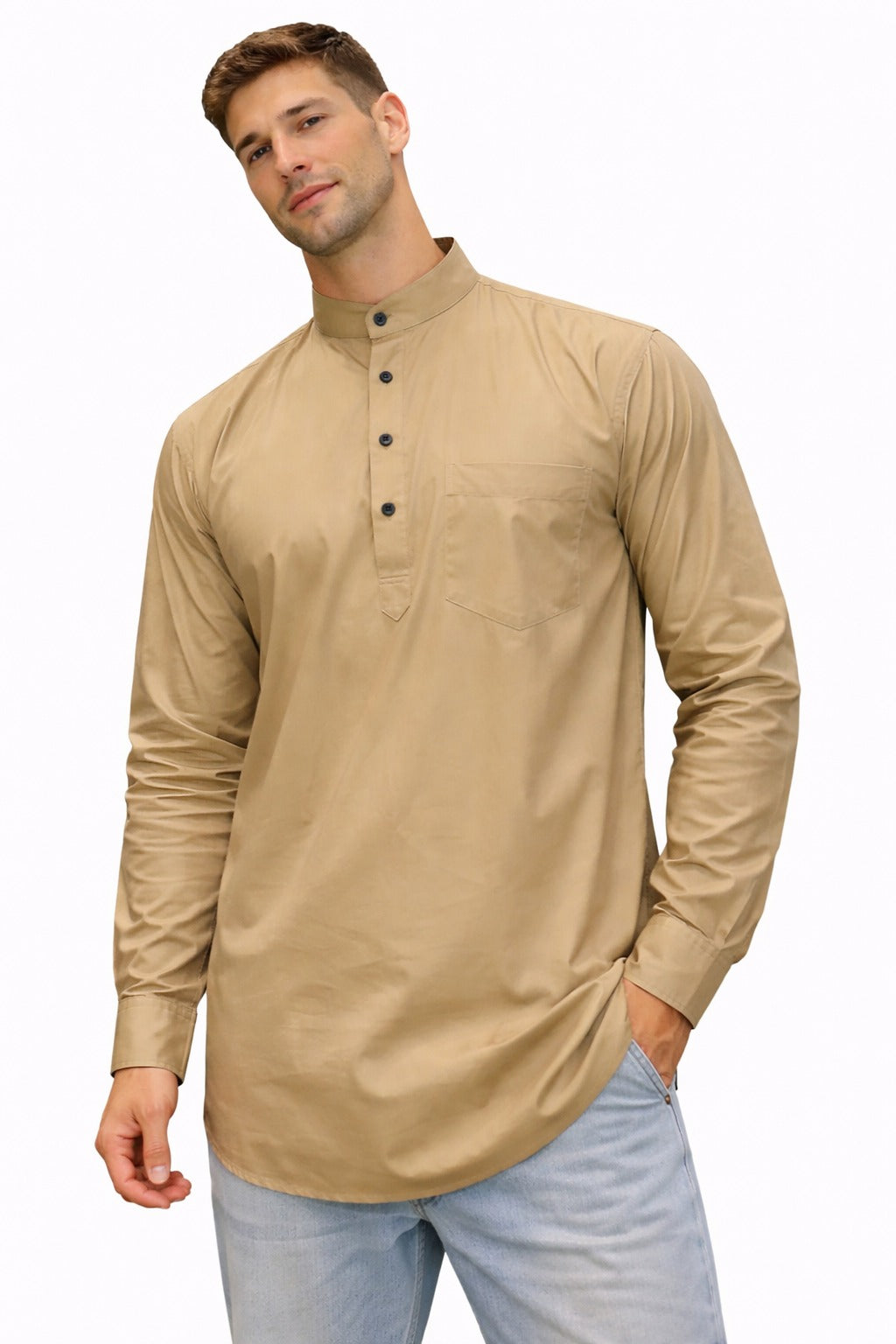 Camisa Kurta Unicolor de Hombre Khakhi GK402